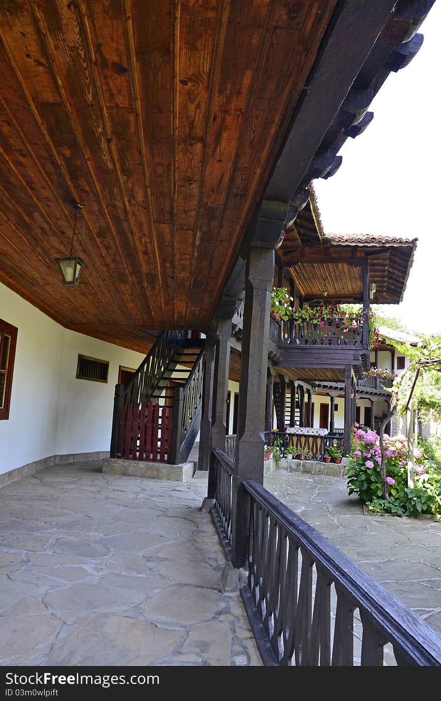 Kilifarevo porcha and garden in the monastery near Veliko Tarnovo in center Bulgaria