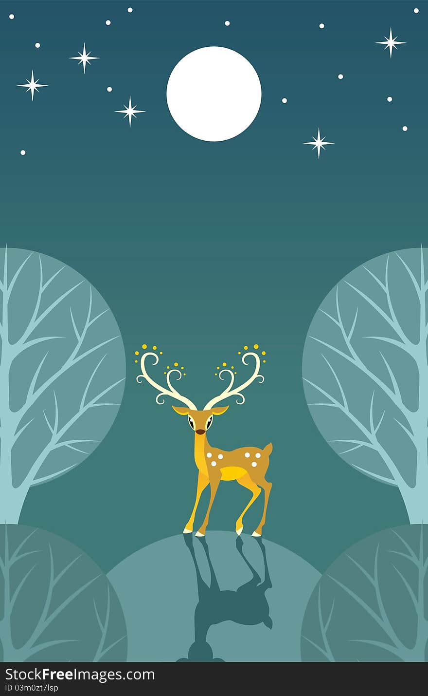 Stylized deer stands on a hill in the moonlight. Stylized deer stands on a hill in the moonlight