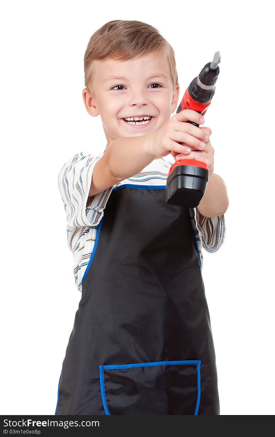 Little boy with tools - isolated on white background