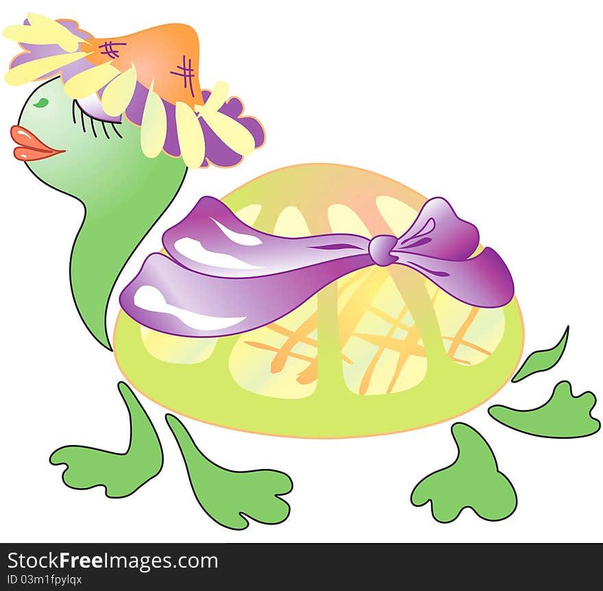 Walking turtle in a hat, vector