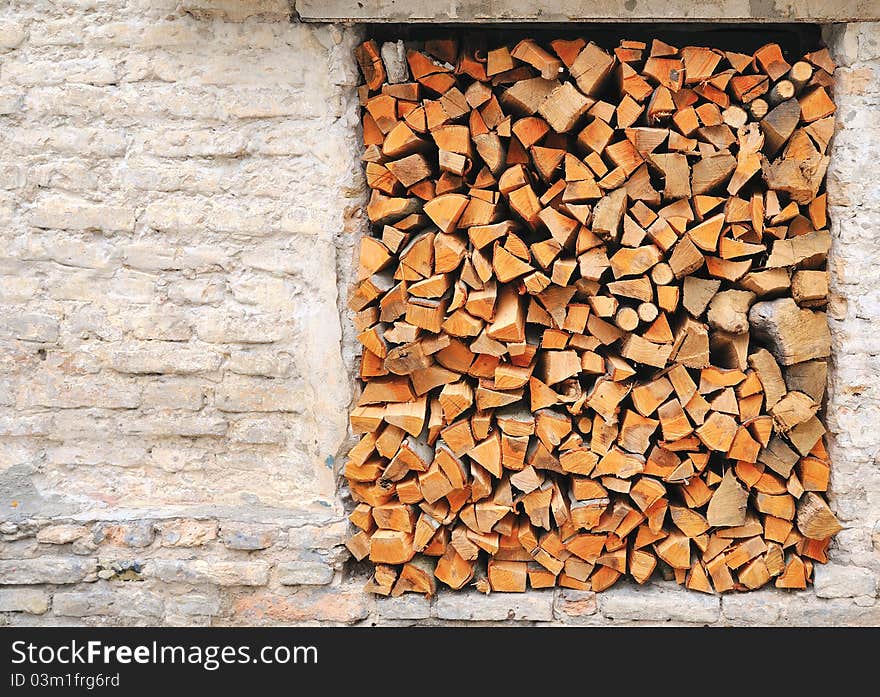 Pile Of Chopped Fire Wood Prepared For Winter