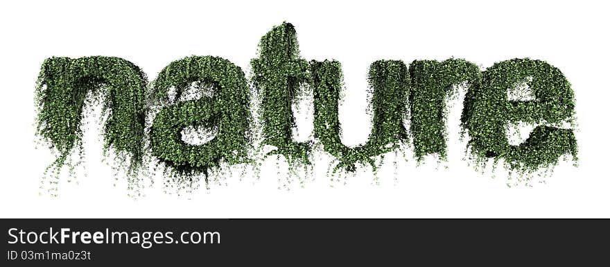 Render of the word nature written with ivy. Render of the word nature written with ivy