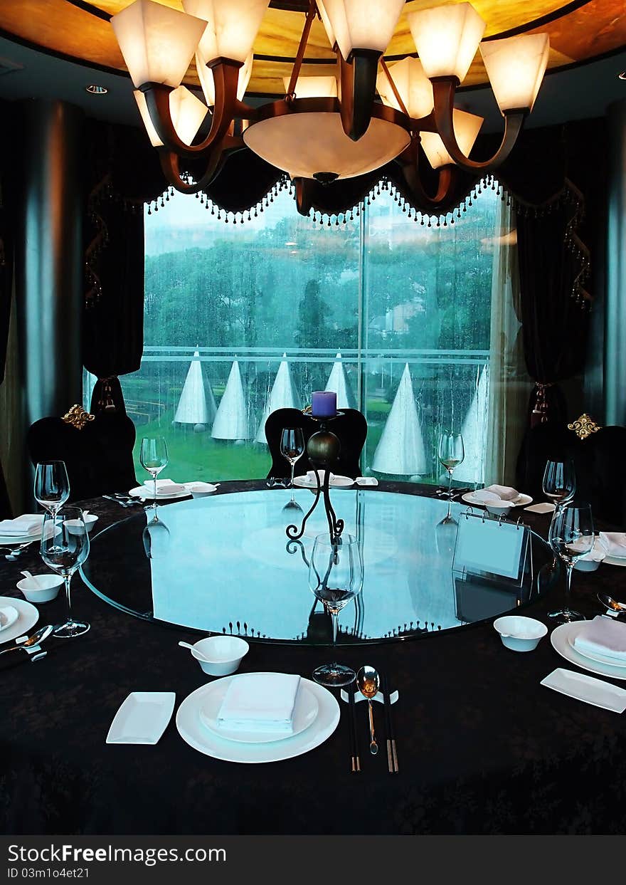 The interior of a luxury restaurant.