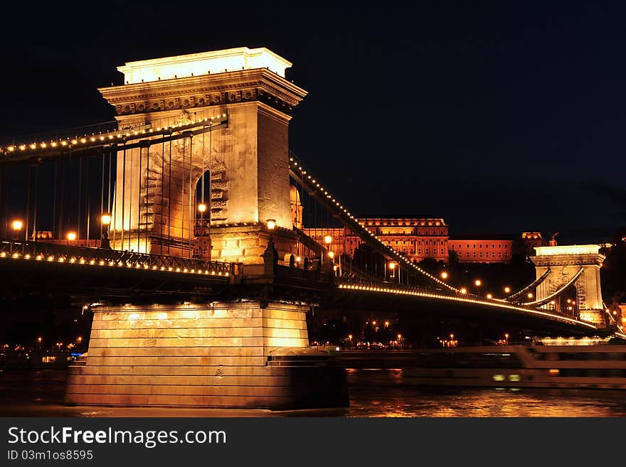 Szechenyi Chain Bridge In Night,Budapest