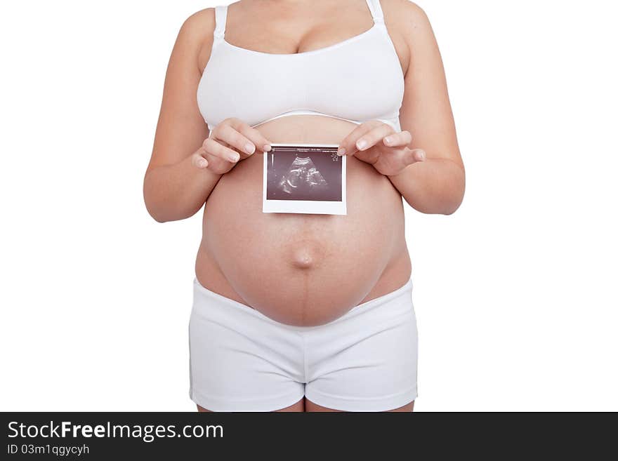 Pregnant Woman Hold In Hand Ultrasound