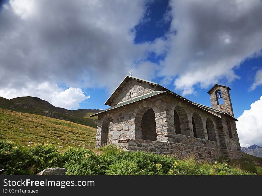 A small chapel of the XVI century in the italian mountains. A small chapel of the XVI century in the italian mountains