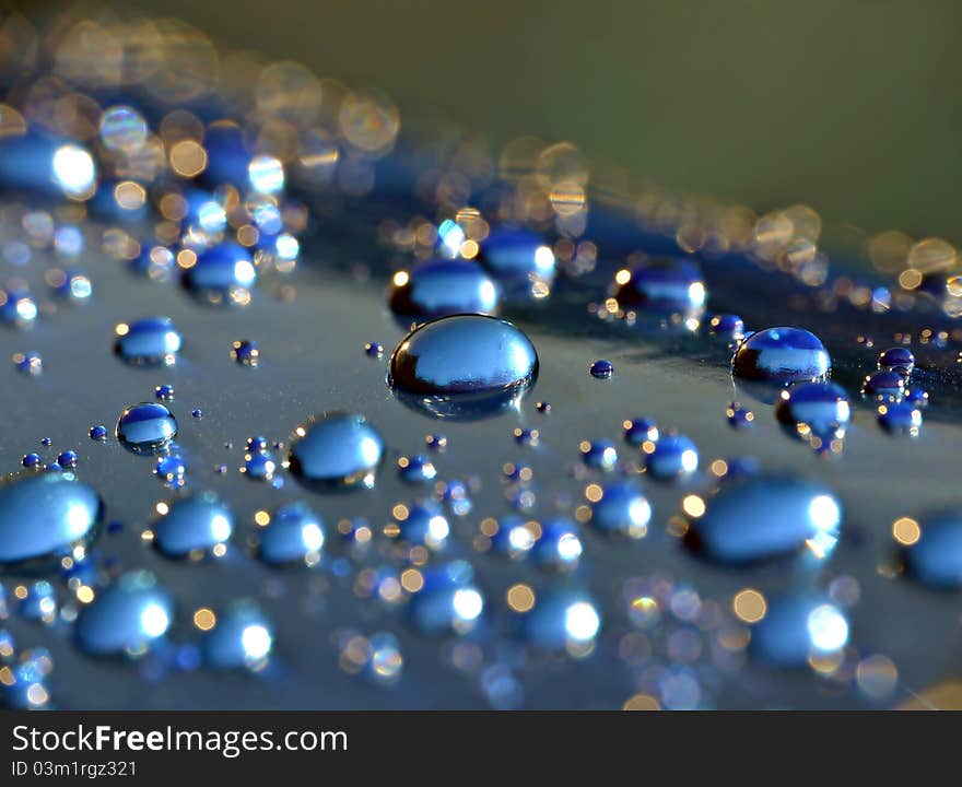 Macro of blue water drops