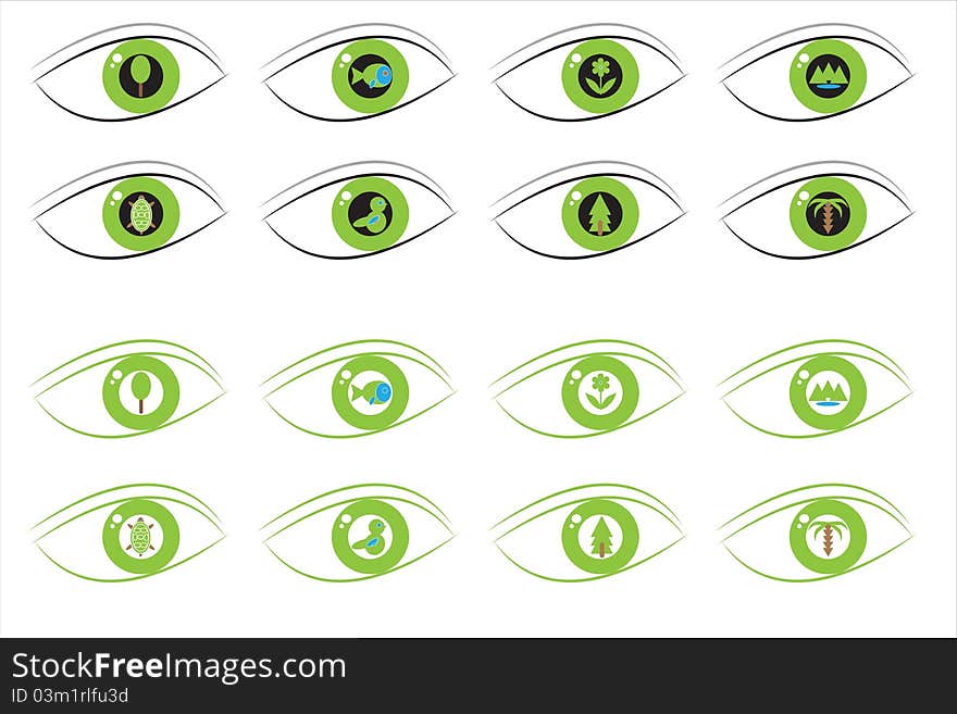 Set of diferent icons (eco eyes shaped).