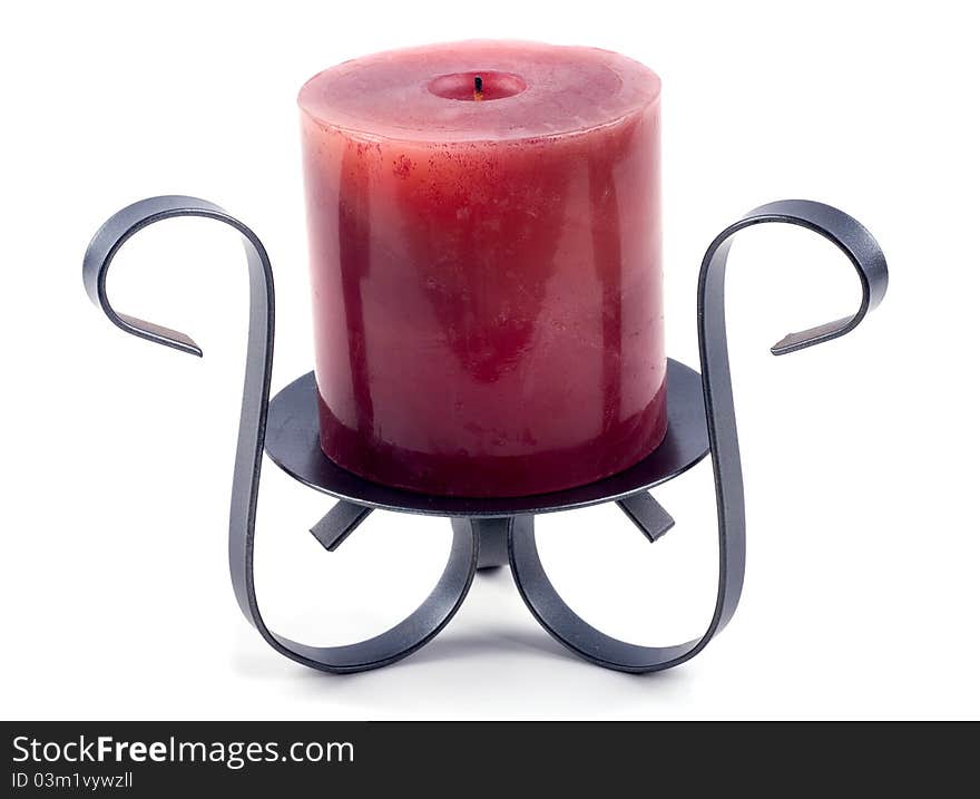 Red candle on holder