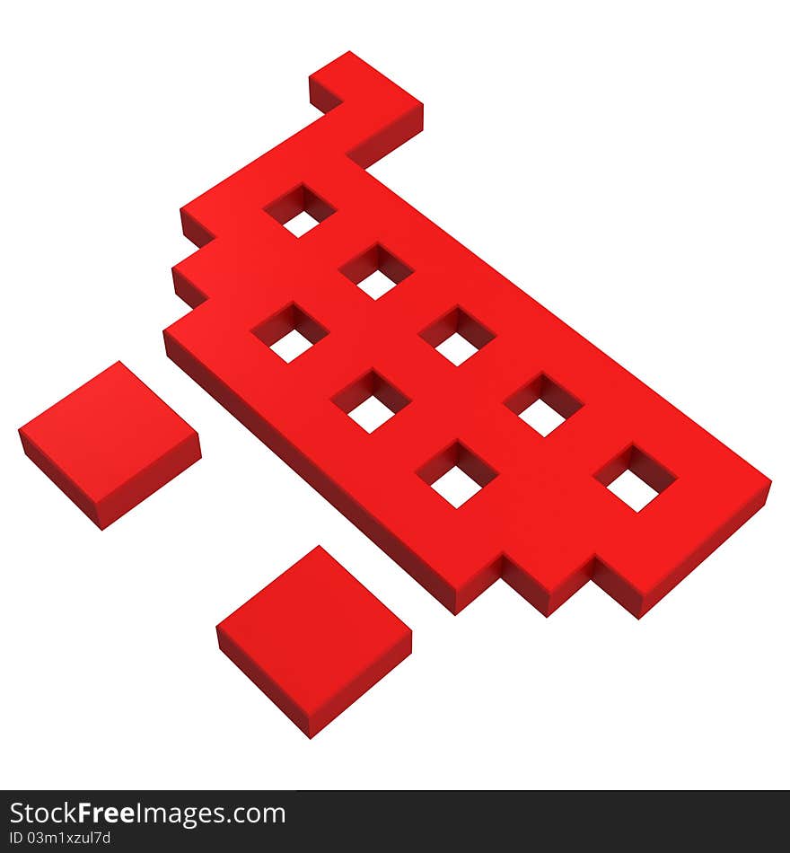 3d basket pixel icon red illustration