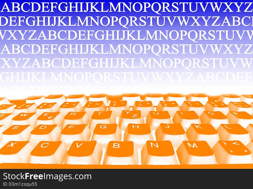 Abstraction with orange keyboard and text. Abstraction with orange keyboard and text