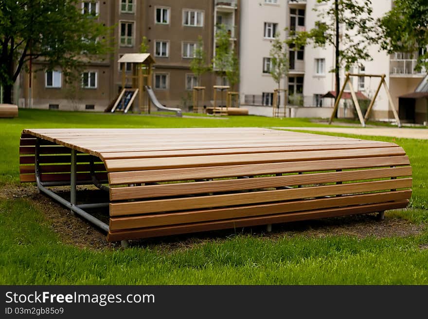 Modern design bench in green zone