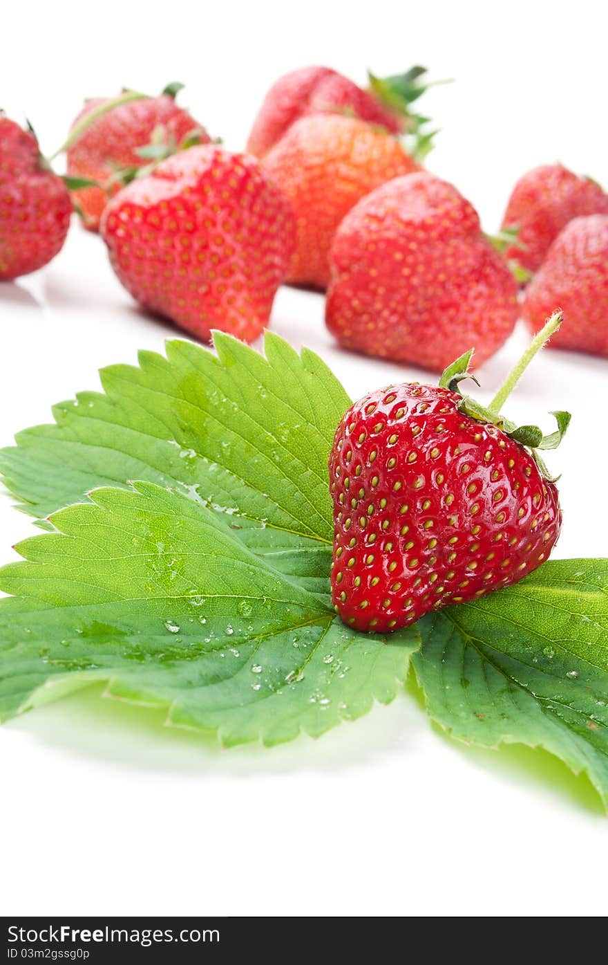 Fresh strawberry and green leaf