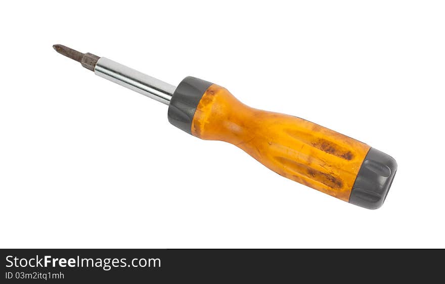 Color photo of a mechanical screwdriver on a white background