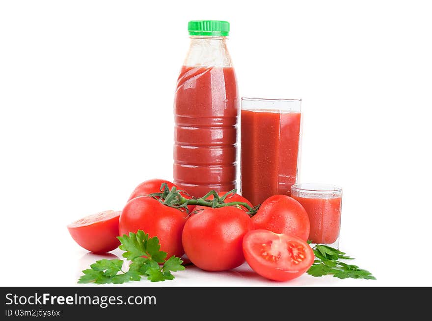 Fresh tomato juice isolated on a white background