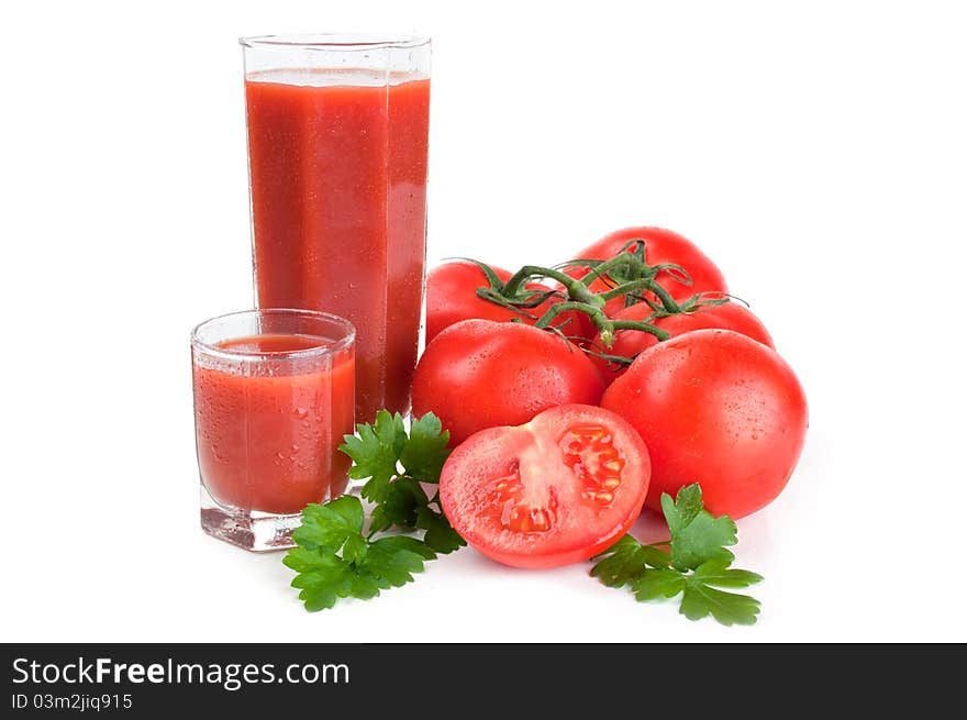 Fresh tomato juice isolated on a white background