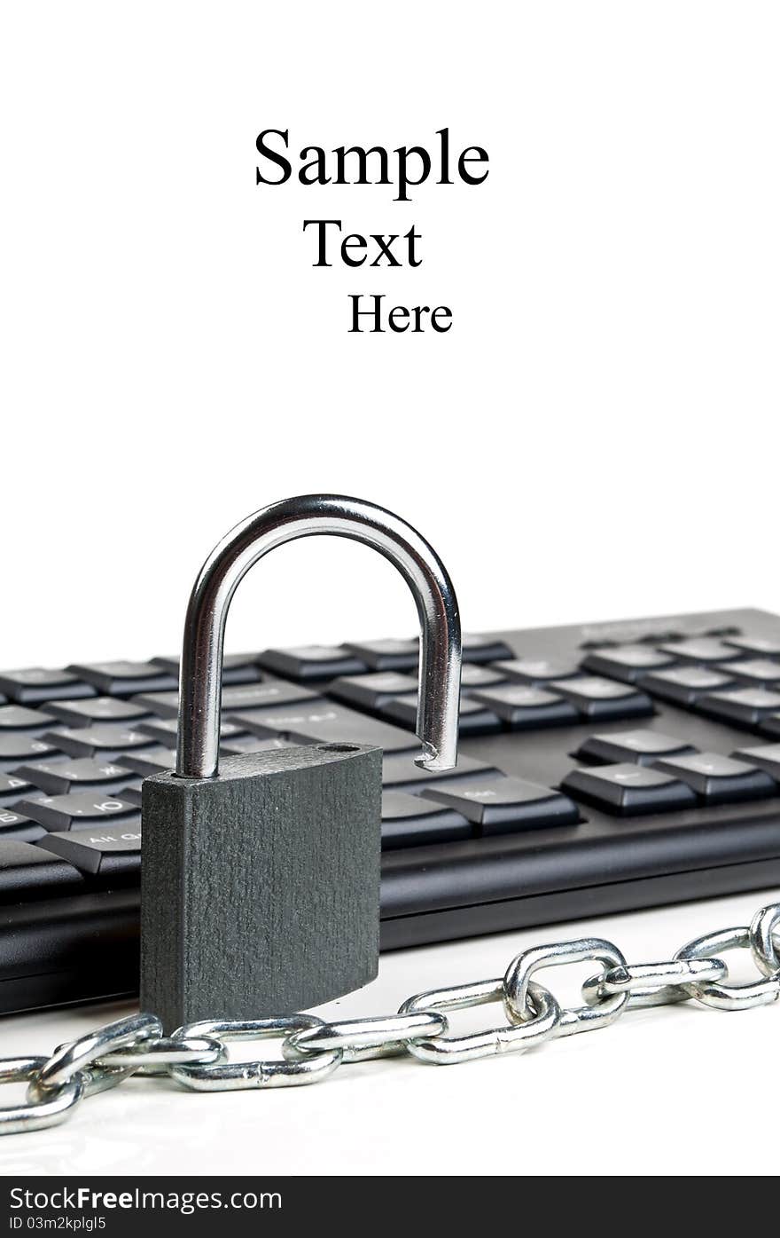 Computer keyboard and lock isolated on a white background