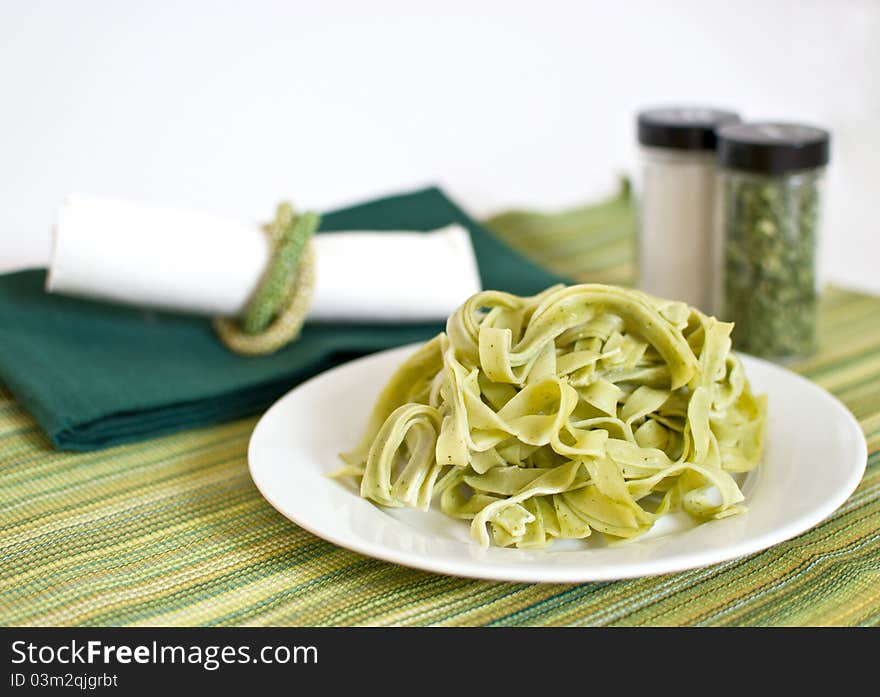 Plate Of Spinach Fettuccine