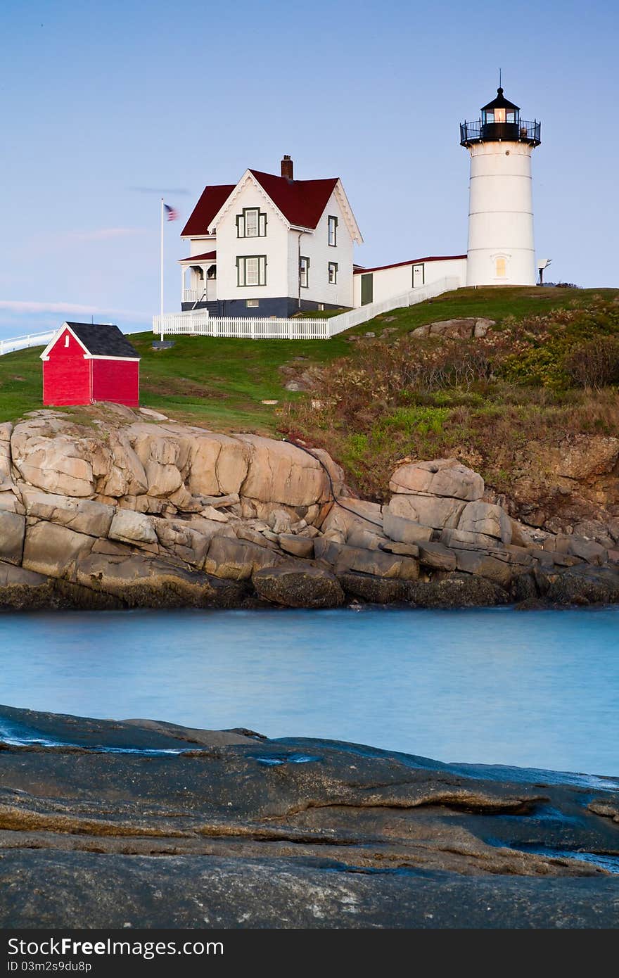 Nubble Lighthouse at twilight, Cape Neddick, Maine, USA. Nubble Lighthouse at twilight, Cape Neddick, Maine, USA