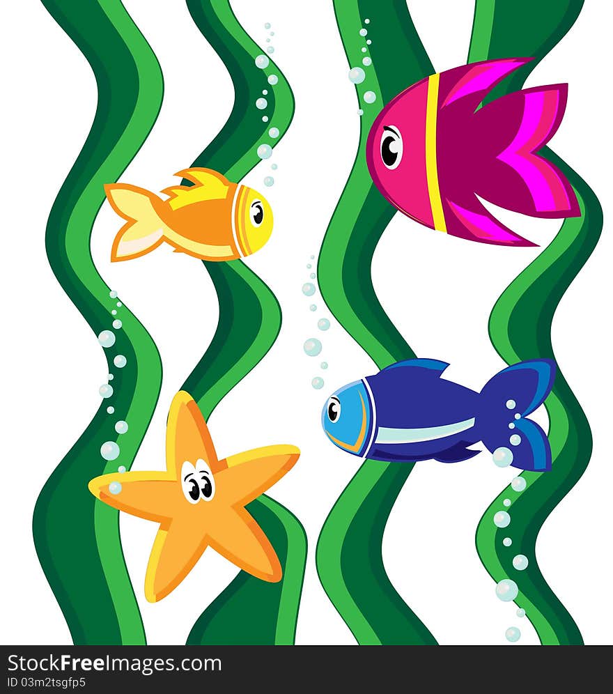 Color background with fish and see star