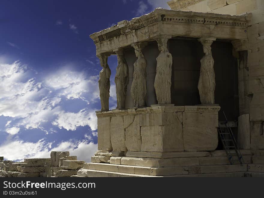 Caryatids in acropolis of Athens,Greece