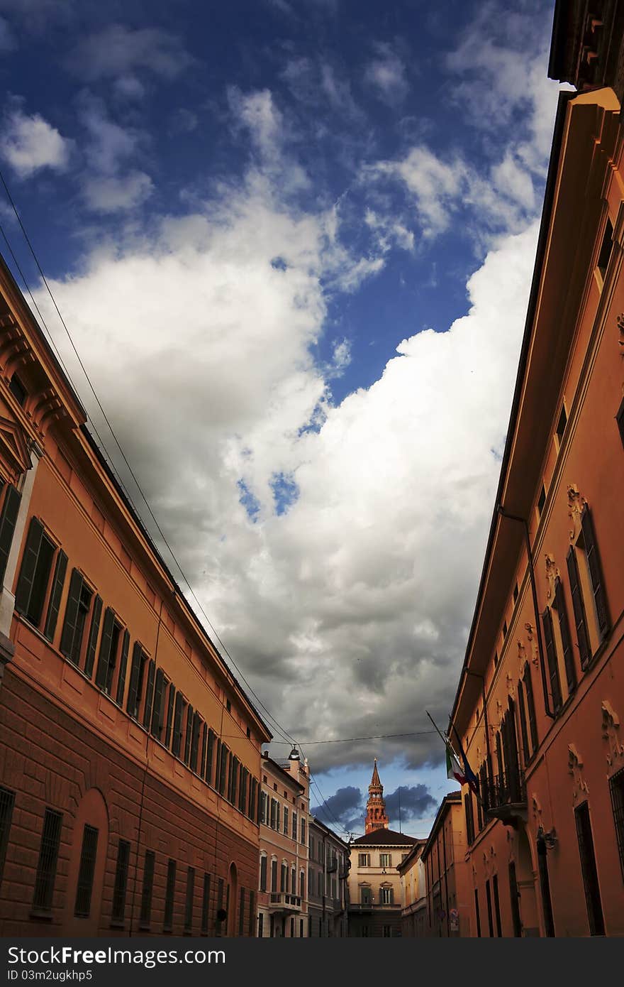 Historical buildings under a cloudy sky in the heart of the city