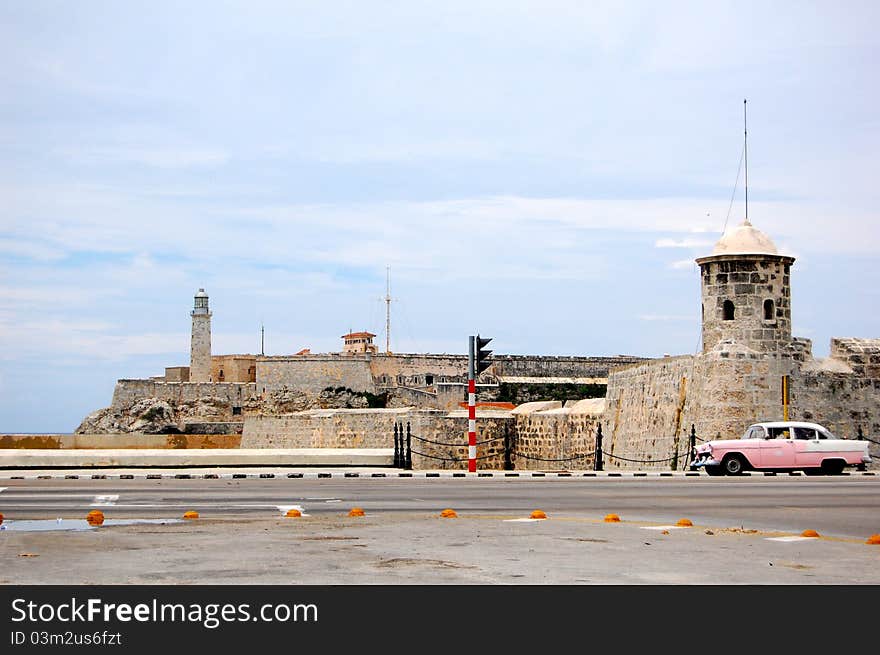 The Morro Castle with its old charm with an old car not as old as the fortress. The Morro Castle with its old charm with an old car not as old as the fortress.