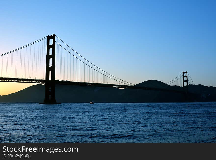 Golden Gate Bridge  silhouetted in the sunset. Golden Gate Bridge  silhouetted in the sunset