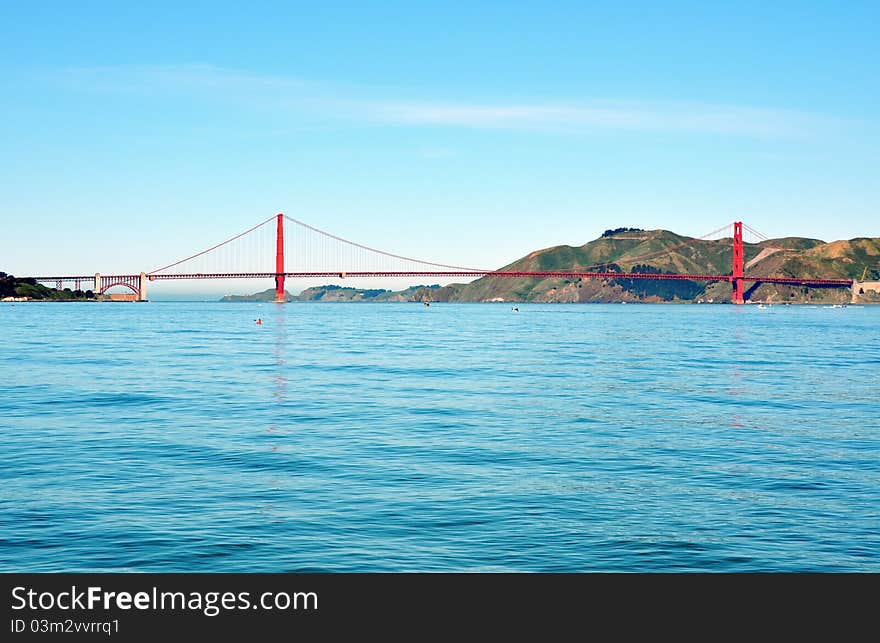 Golden Gate Bridge  in a clear blue sky