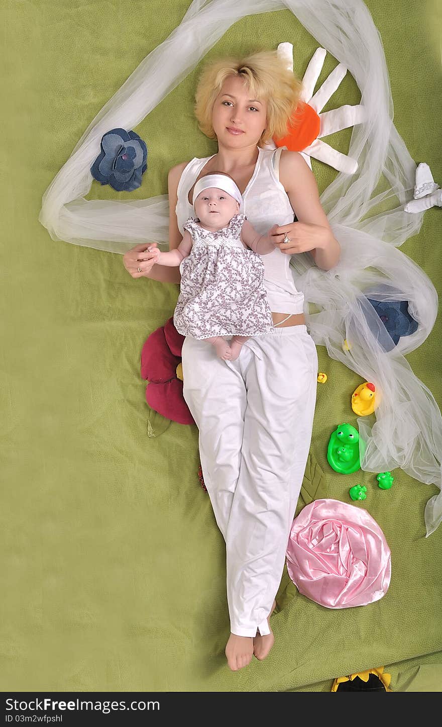 Blonde woman with her baby