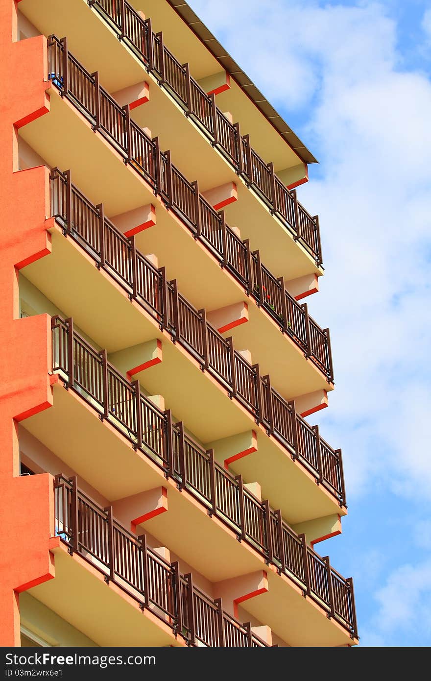 Facade of the modern brick residential house. Facade of the modern brick residential house