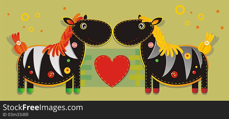 Cheerful applique fabric with two zebras