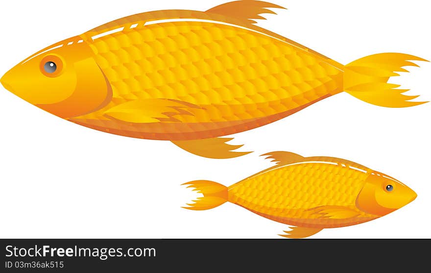 Two yellow fish on a white background