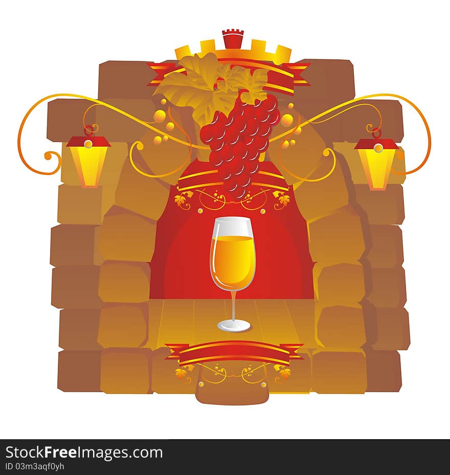 Illustration with  wine glass and grapes. Illustration with  wine glass and grapes