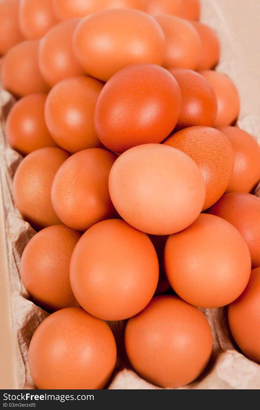 Close up of eggs in cardboard container