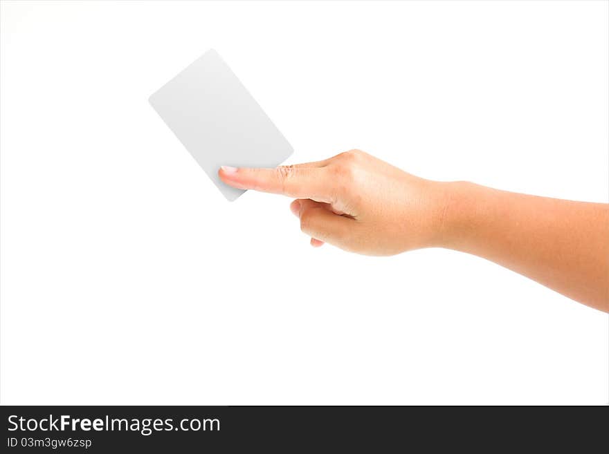 Card blanks in a hand on white background