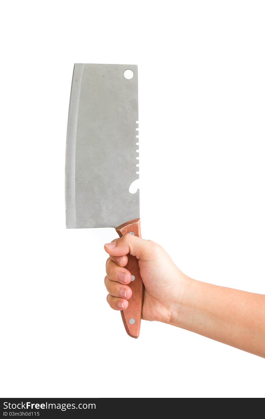 Knife in hand on a white background for design work