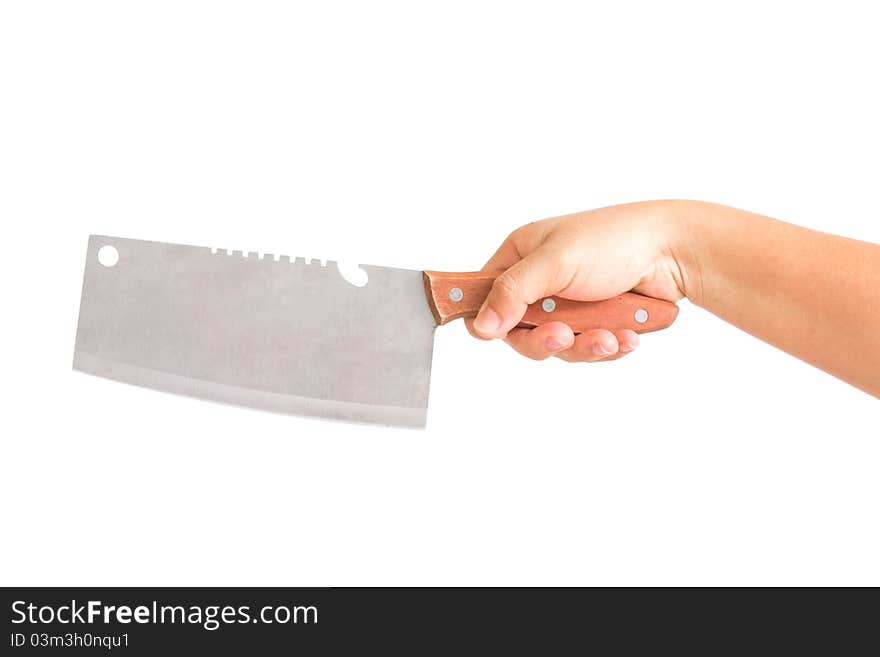 Knife in hand on a white background