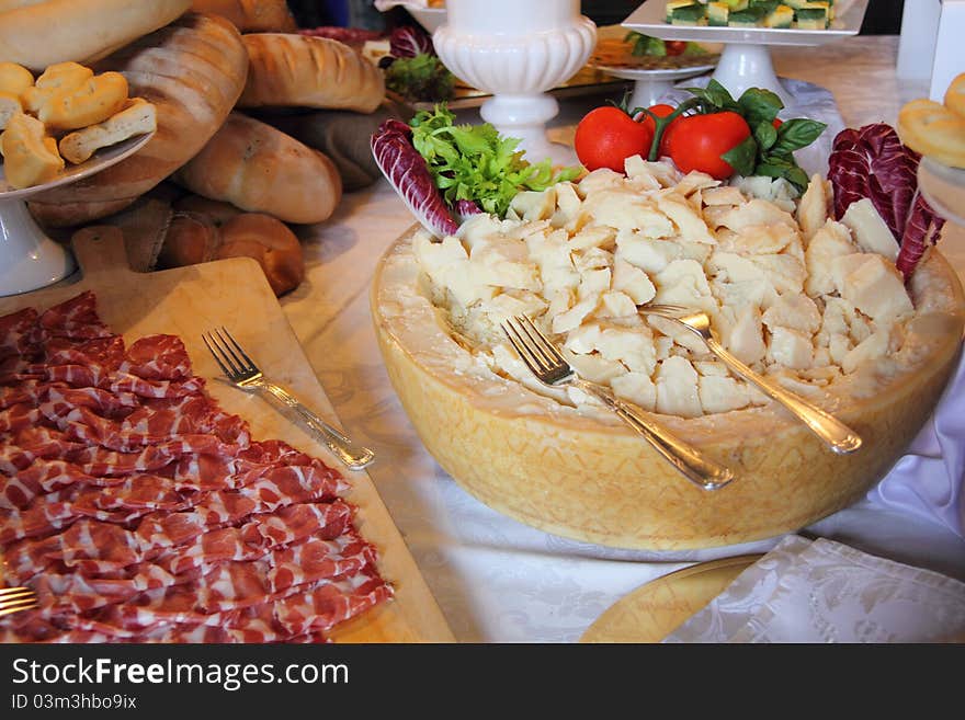 A view of italian cheese and ham