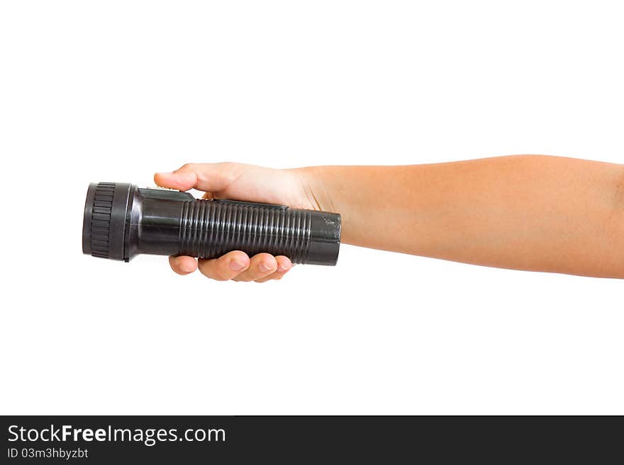 Torch in hand isolated on white background for design work