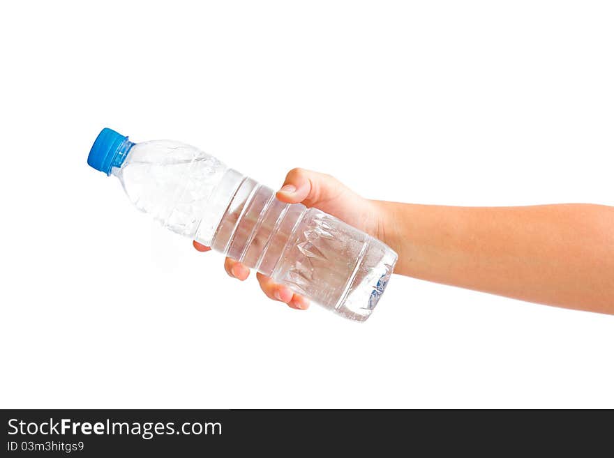 Hand holding a bottle of water. closeup for design work