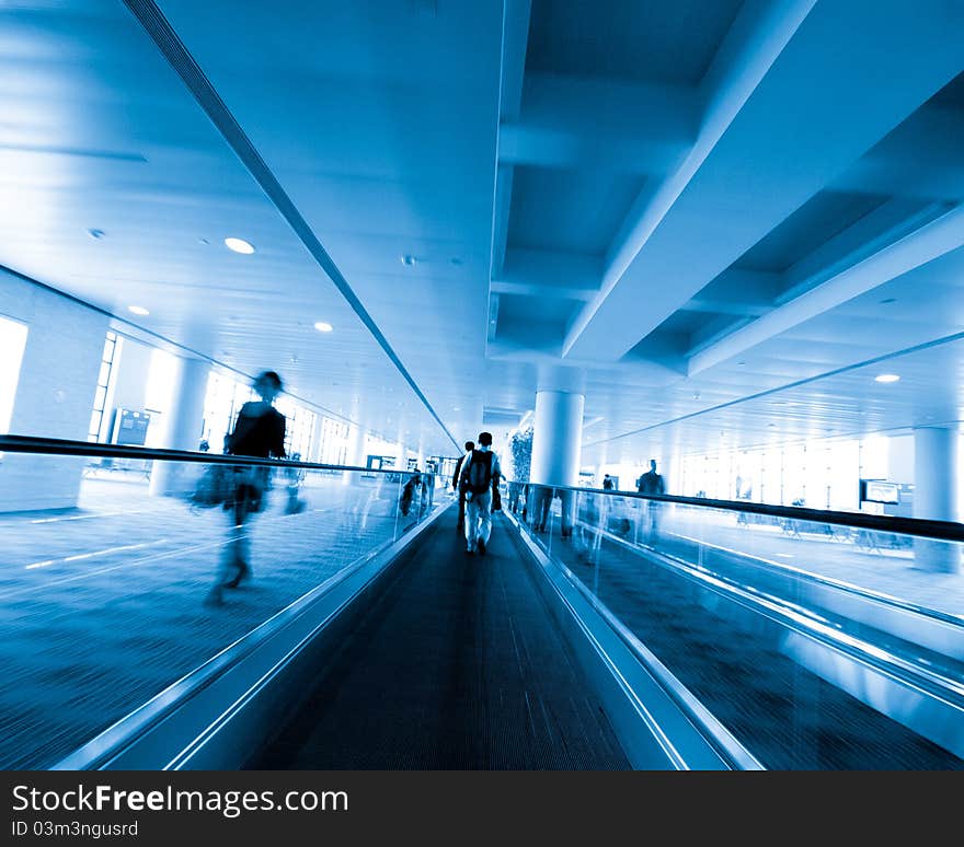 Escalator ,interior of the shanghai pudong airport .