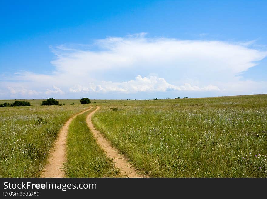 Countryside road in steppe