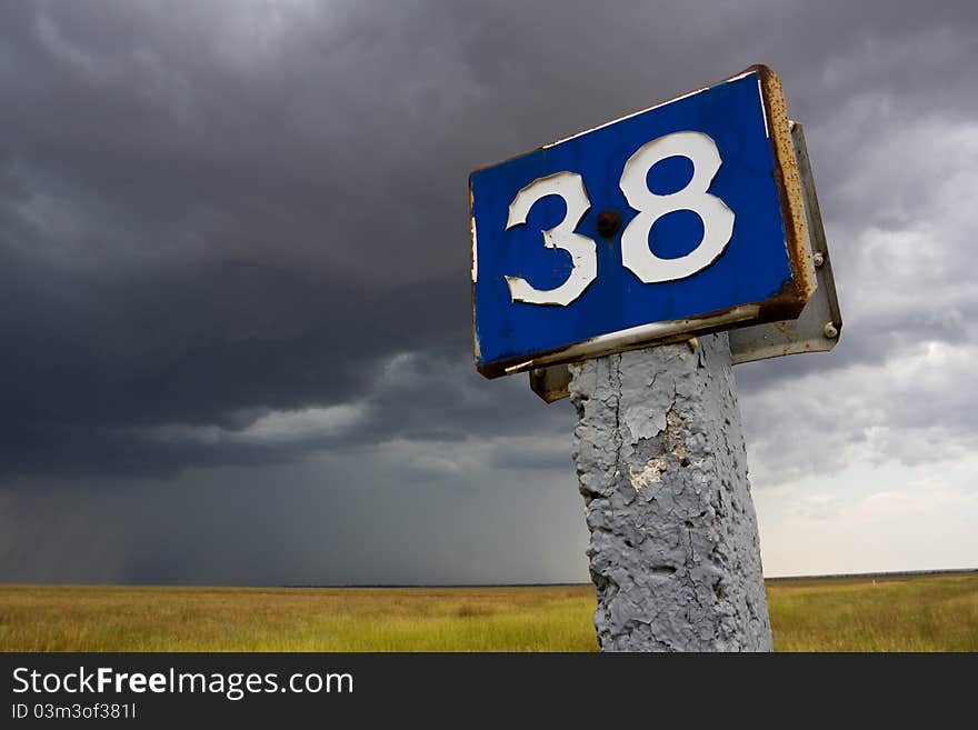 Distance mark on dark clouds in sky background