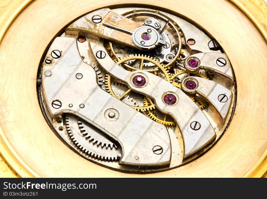 Inside working of a gold watch