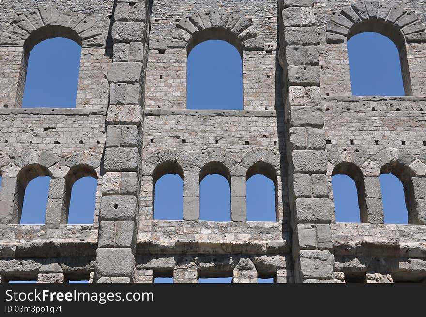 Windows and ruins in old tawn aosta