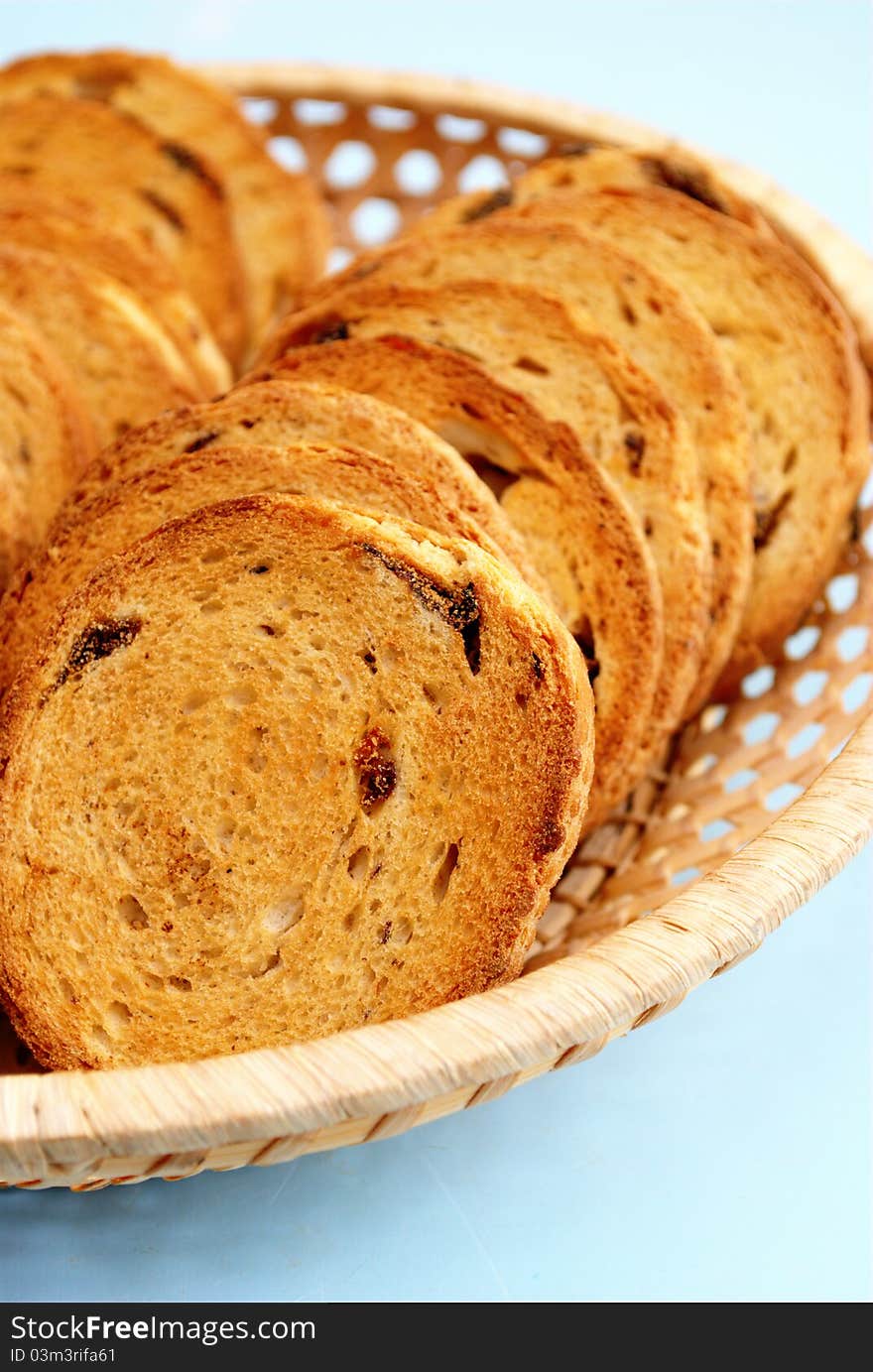 Tasty biscuits golden brown on a blue background