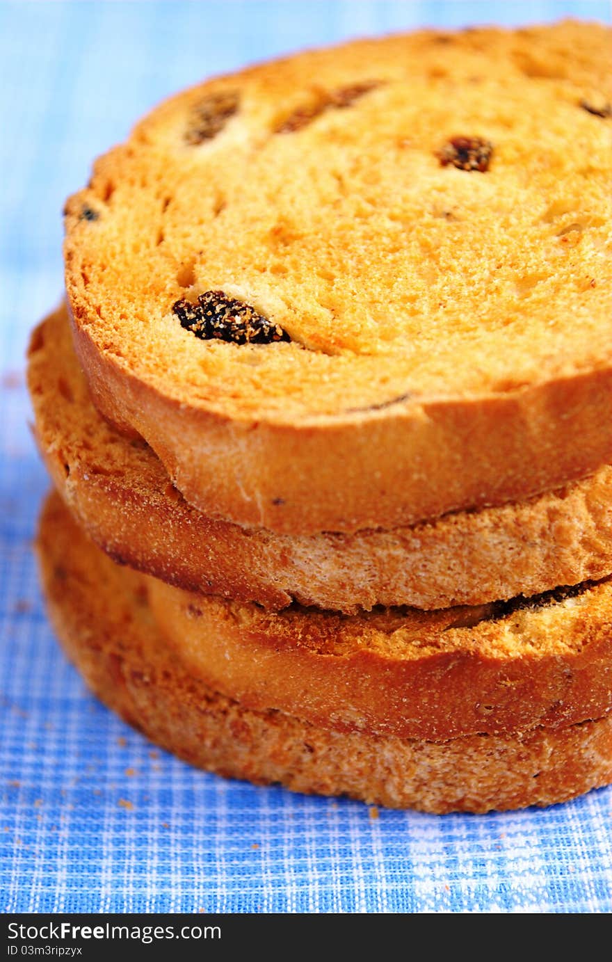 Tasty biscuits golden brown on a blue background