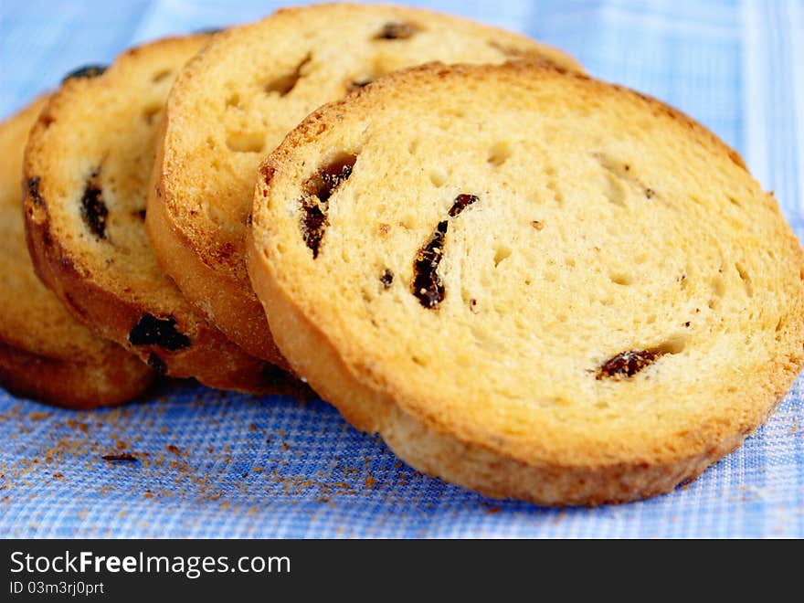 Tasty biscuits golden brown on a blue background