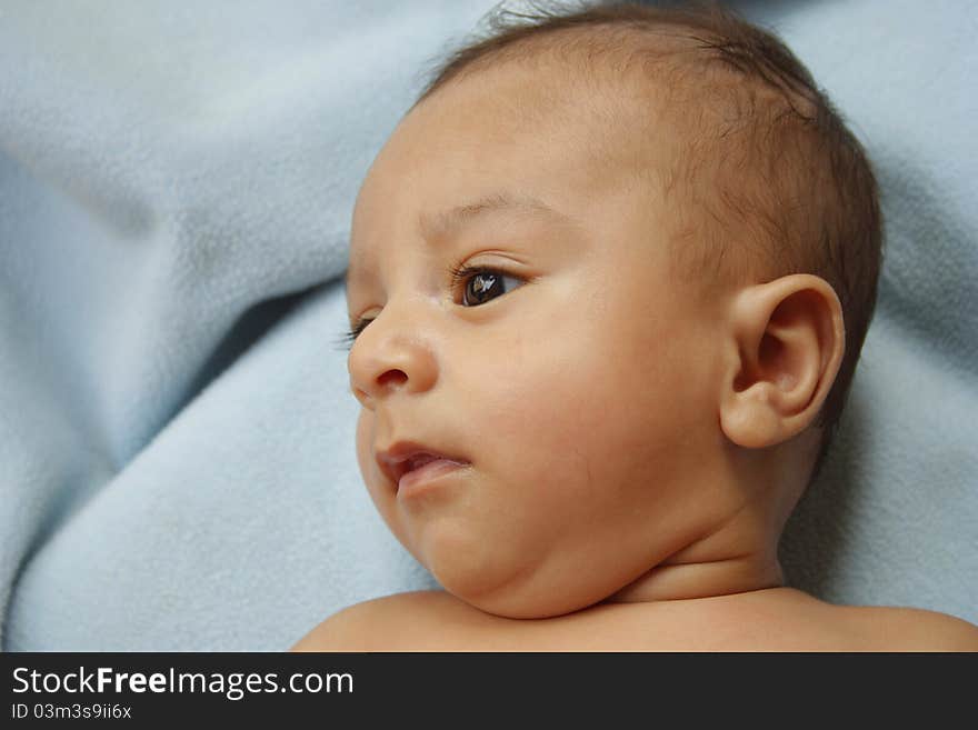 Side view closeup of a few months cute child